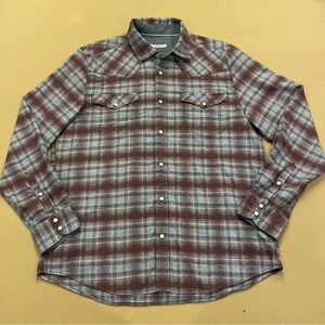 32 Bar Blues 100% Cotton Plaid Pearl Snap Button Down Shirt Size Large